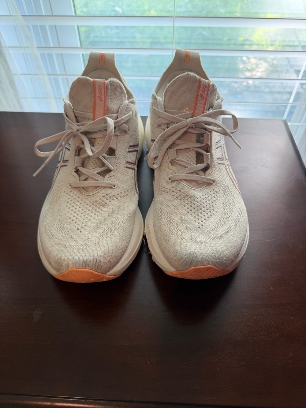 Asics Women's Light Beige Knit Running Shoes with Coral Accents